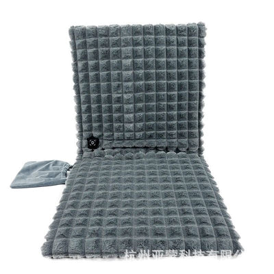 USB-Powered Heated Seat Cushion with Plush Faux Rabbit Fur, Anti-Slip Base, and Foldable Backrest – Ideal for Office Chairs, Car Seats, and Outdoor Camping Chairs in Rock Gray, Cherry Pink, and Fallen Yellow. (90×45×2cm, Grey)