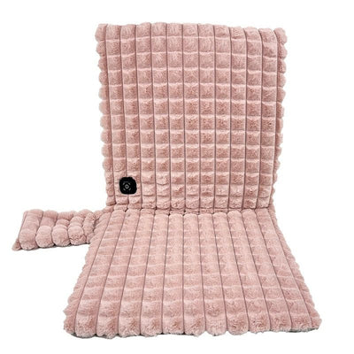 USB-Powered Heated Seat Cushion with Plush Faux Rabbit Fur, Anti-Slip Base, and Foldable Backrest – Ideal for Office Chairs, Car Seats, and Outdoor Camping Chairs in Rock Gray, Cherry Pink, and Fallen Yellow. (90×45×2cm, Pink)