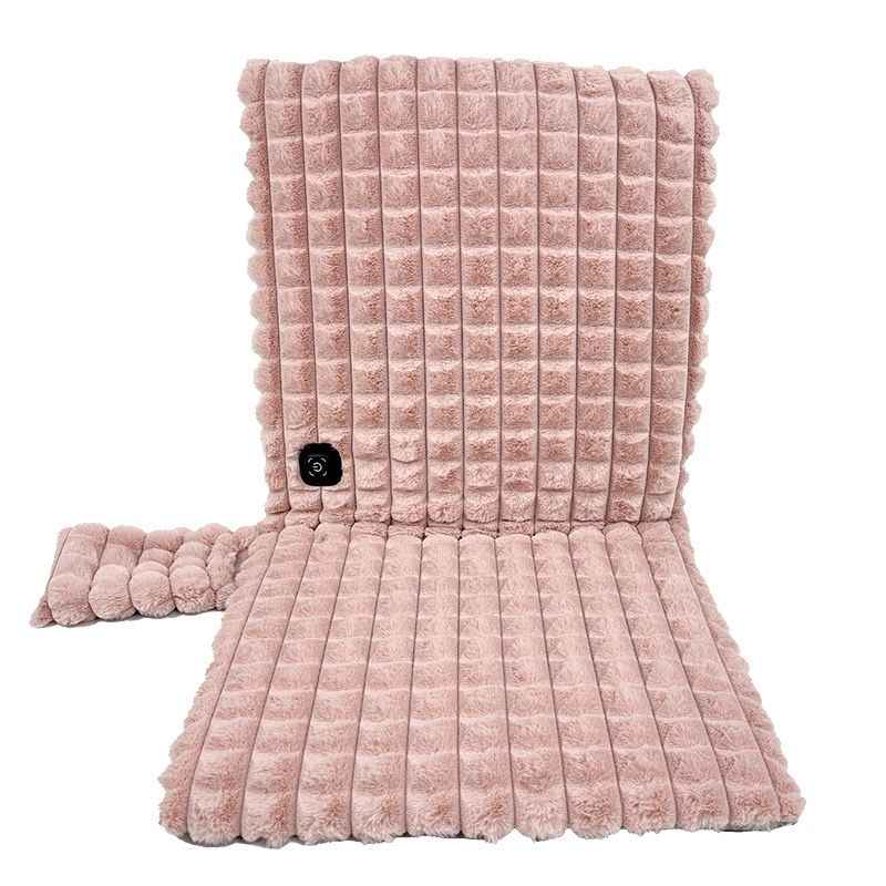 USB-Powered Heated Seat Cushion with Plush Faux Rabbit Fur, Anti-Slip Base, and Foldable Backrest – Ideal for Office Chairs, Car Seats, and Outdoor Camping Chairs in Rock Gray, Cherry Pink, and Fallen Yellow. (90×45×2cm, Pink)