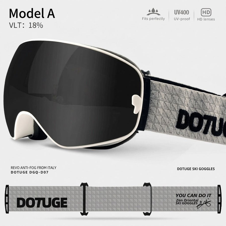 DOTUGE DGQ-D07 Magnetic Flip Ski Goggles with REVO Coated Dual-Layer Anti-Fog Spherical Lens, UV400 Protection, OTG Design, and Wide Field of View for Snow Sports (A)