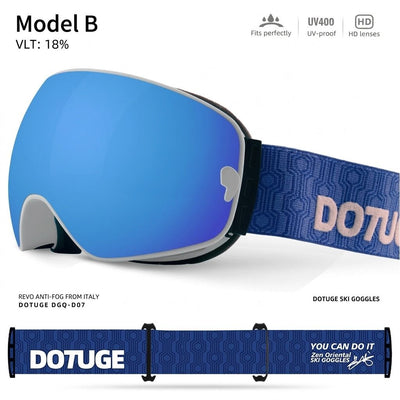 DOTUGE DGQ-D07 Magnetic Flip Ski Goggles with REVO Coated Dual-Layer Anti-Fog Spherical Lens, UV400 Protection, OTG Design, and Wide Field of View for Snow Sports (B)