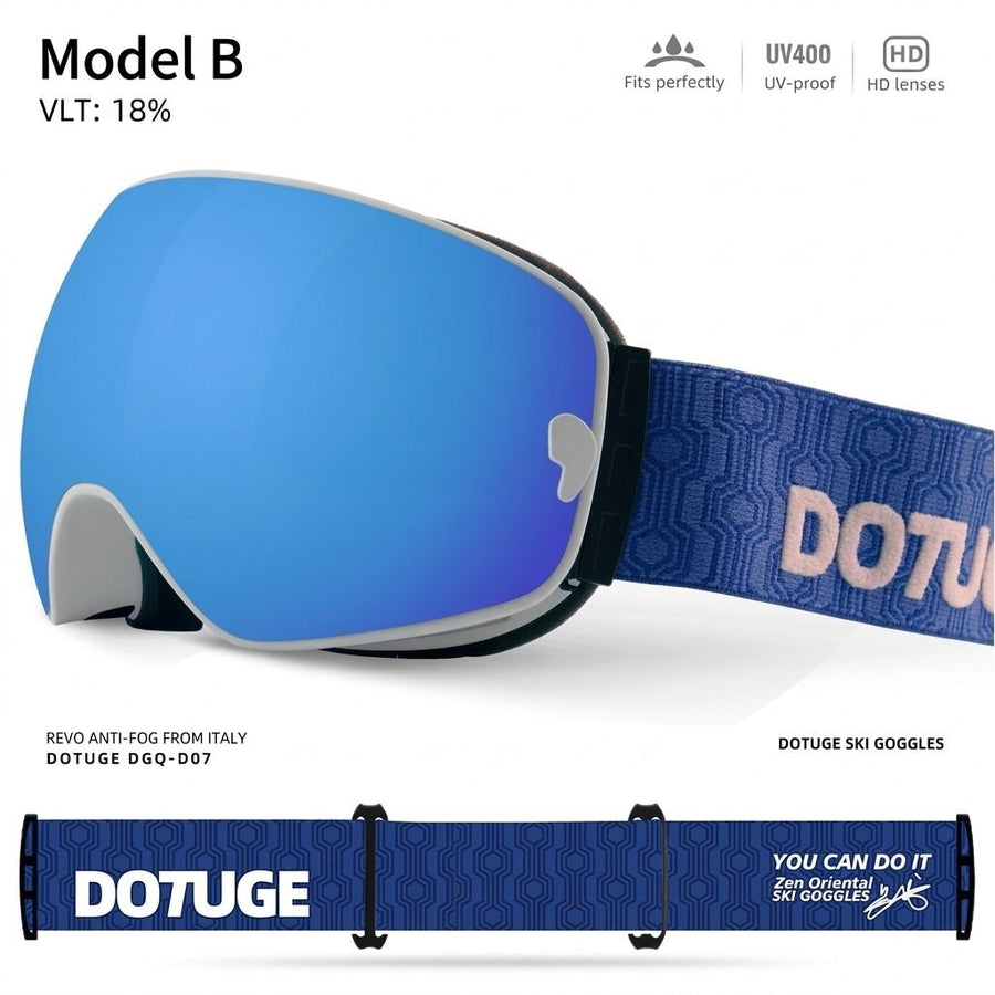 DOTUGE DGQ-D07 Magnetic Flip Ski Goggles with REVO Coated Dual-Layer Anti-Fog Spherical Lens, UV400 Protection, OTG Design, and Wide Field of View for Snow Sports (B)