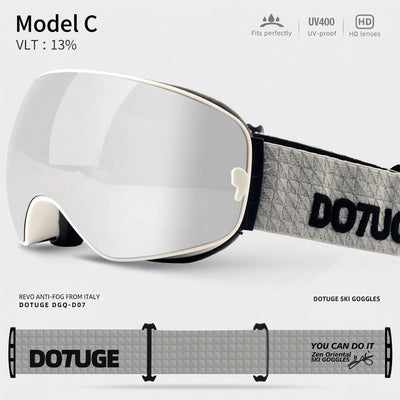 DOTUGE DGQ-D07 Magnetic Flip Ski Goggles with REVO Coated Dual-Layer Anti-Fog Spherical Lens, UV400 Protection, OTG Design, and Wide Field of View for Snow Sports (C)