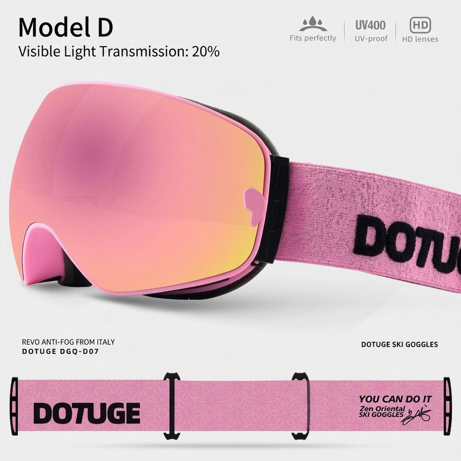 DOTUGE DGQ-D07 Magnetic Flip Ski Goggles with REVO Coated Dual-Layer Anti-Fog Spherical Lens, UV400 Protection, OTG Design, and Wide Field of View for Snow Sports (D)