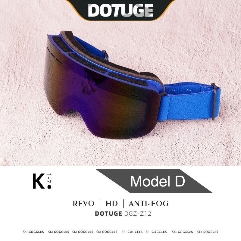 DOTUGE DGZ-Z12 Ski Goggles with REVO Coating, Anti-Fog, HD Dual-Layer PC Lens, TPU Frame, Impact-Resistant Sponge, Adjustable Strap, Large Field Cylindrical Design, Compatible with Prescription Glasses, Ideal for Snow Sports, Skiing, Snowboarding, and Mou