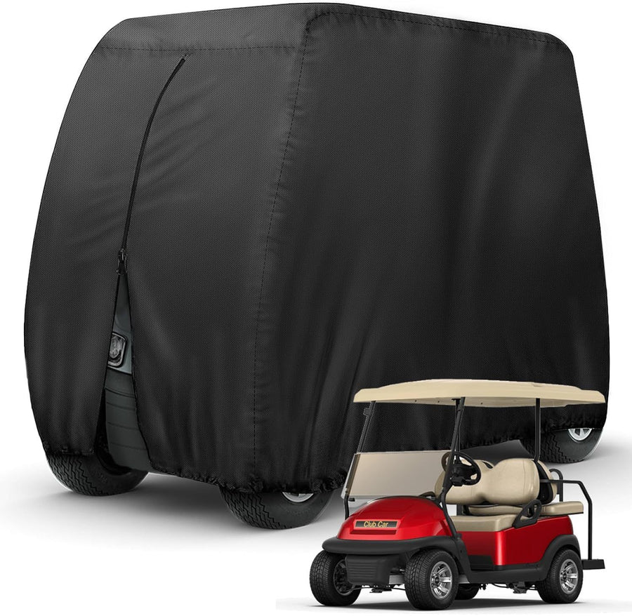 Heavy Duty 420D Oxford Golf Cart Cover with PU Coating, Waterproof Windproof UV-Resistant Storage Protection for 4-Seater and 2+2 Passenger Carts, Includes Storage Bag, Secure Side Zipper Access and Elastic Bottom (112*48*73inch, 210D)
