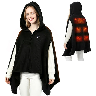 Graphene Heated Hooded Poncho Blanket – USB-Powered Wearable Shawl for Office, Home, Outdoor, and Travel with 3 Adjustable Temperature Settings and Soft Cotton Blend Fabric (Black)
