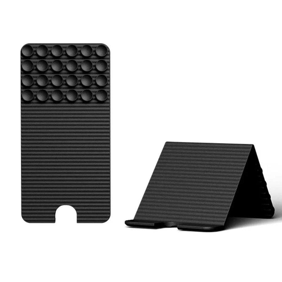 Versatile Foldable Silicone Suction Stand – Universal Adhesive Grip Pad for Phone, Tablet, and Laptop, Bendable Multi-Surface Mount for Desk, Mirror, Gym, and Travel (Black)