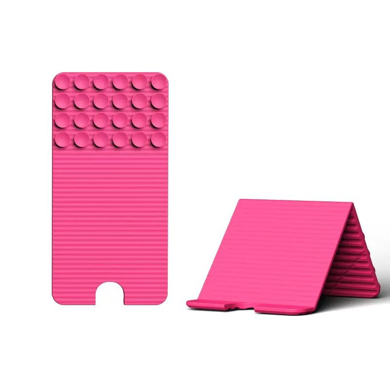 Versatile Foldable Silicone Suction Stand – Universal Adhesive Grip Pad for Phone, Tablet, and Laptop, Bendable Multi-Surface Mount for Desk, Mirror, Gym, and Travel (Rose)