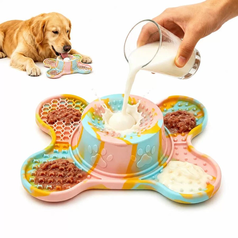 3-in-1 Bone-Shaped Slow Feeder Licking Mat with Removable Rolling Ball – Interactive Silicone Pad for Dogs, Perfect for Spreadable Treats, Bathing Distraction, and Outdoor Adventures. (MultiColor)