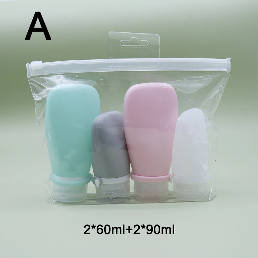 Travel-Friendly Silicone Dispensing Bottle Set for Toiletries, Leak-Proof Refillable Containers for Shampoo, Conditioner, Lotion, and Skincare – Lightweight, Squeezable, and TSA-Approved Carry-On Essentials (A)