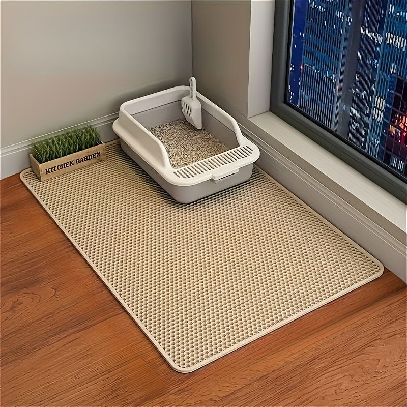 Double-Layer Honeycomb Cat Litter Mat – Waterproof, Slip-Resistant, Leak-Proof, and Easy-Clean Pet Mat for Litter Box Area, Odor-Free and Durable with 6 Vibrant Colors Available (2XL, Beige)
