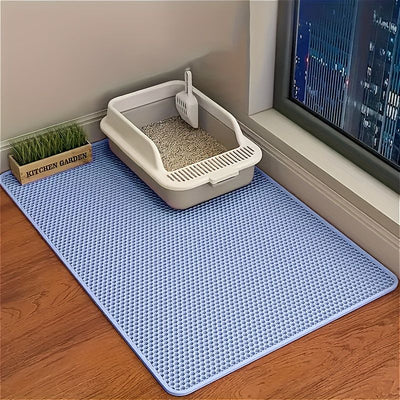 Double-Layer Honeycomb Cat Litter Mat – Waterproof, Slip-Resistant, Leak-Proof, and Easy-Clean Pet Mat for Litter Box Area, Odor-Free and Durable with 6 Vibrant Colors Available (XL, Blue)