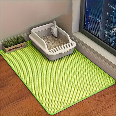 Double-Layer Honeycomb Cat Litter Mat – Waterproof, Slip-Resistant, Leak-Proof, and Easy-Clean Pet Mat for Litter Box Area, Odor-Free and Durable with 6 Vibrant Colors Available (XL, GrassGreen)