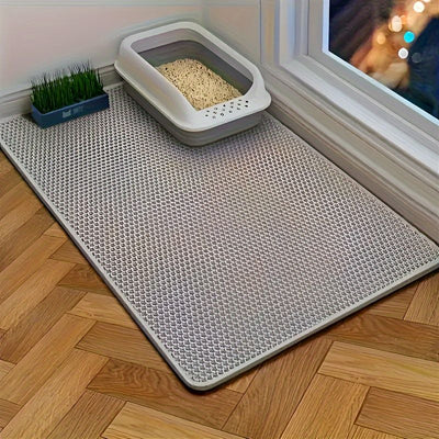Double-Layer Honeycomb Cat Litter Mat – Waterproof, Slip-Resistant, Leak-Proof, and Easy-Clean Pet Mat for Litter Box Area, Odor-Free and Durable with 6 Vibrant Colors Available (XL, Grey)