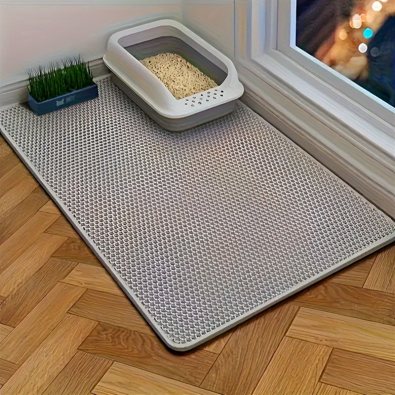 Double-Layer Honeycomb Cat Litter Mat – Waterproof, Slip-Resistant, Leak-Proof, and Easy-Clean Pet Mat for Litter Box Area, Odor-Free and Durable with 6 Vibrant Colors Available (XL, Grey)