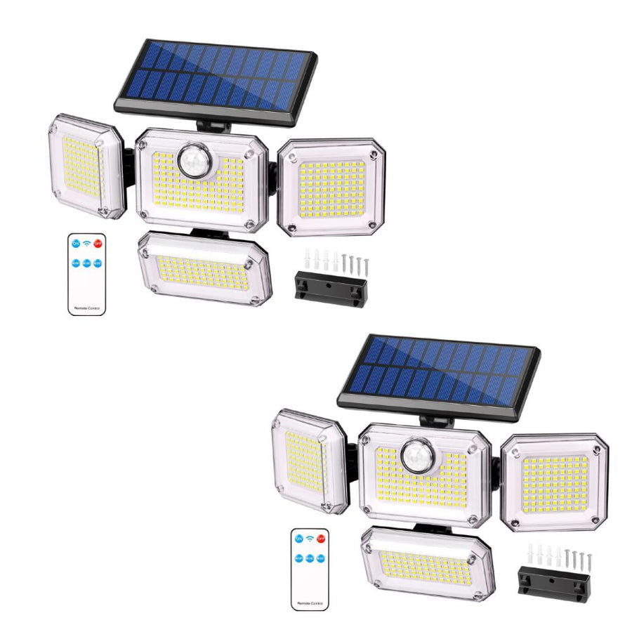 Brighten your outdoors with this four-head solar motion sensor wall light, featuring 333 super-bright LEDs, adjustable panels, and a separate solar panel for flexible installation. Perfect for front doors, garages, patios, and pathways, it delivers powerf
