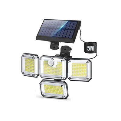 Brighten your outdoors with this four-head solar motion sensor wall light, featuring 333 super-bright LEDs, adjustable panels, and a separate solar panel for flexible installation. Perfect for front doors, garages, patios, and pathways, it delivers powerf