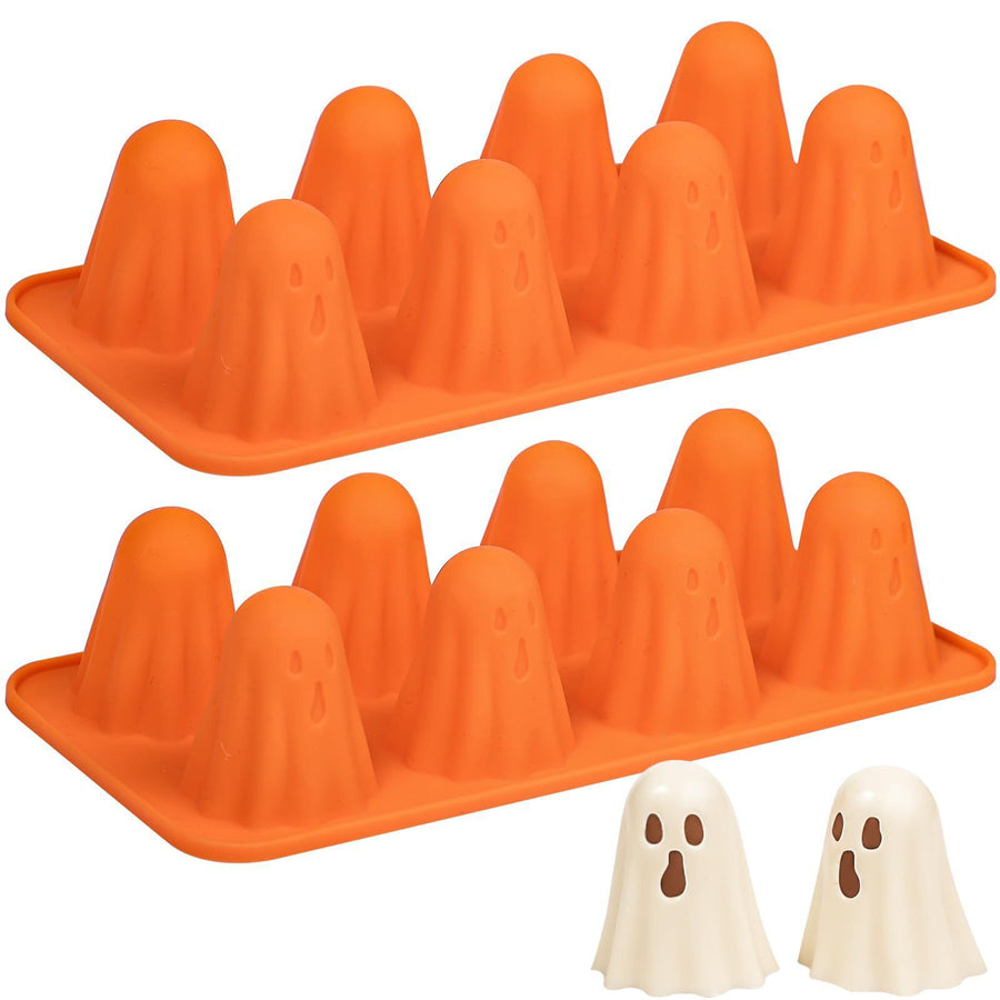 Spooky Halloween Ghost Silicone Mold – Create 8 Adorable Ghost-Shaped Chocolates, Jell-O Shots, Ice Cubes and Party Treats with Non-Stick Flexibility for Festive Kitchen Fun (2PCS)