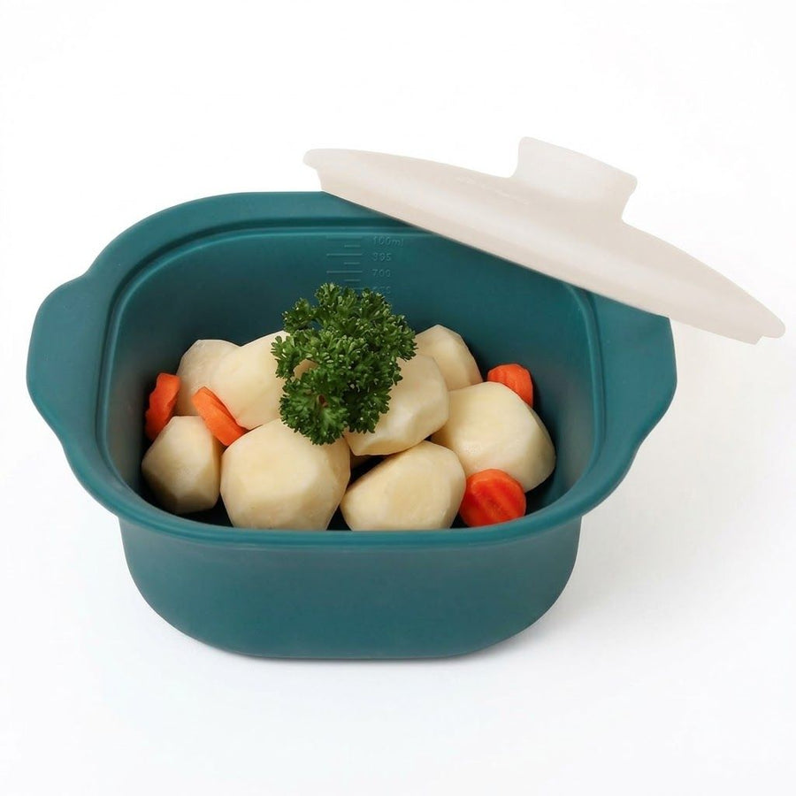 Multipurpose Platinum Silicone Steamer Pot – Food-Grade, Freezer-to-Oven Safe, Microwave & Dishwasher Friendly for Meal Prep, Baby Food, and Everyday Cooking (900ml, Green)