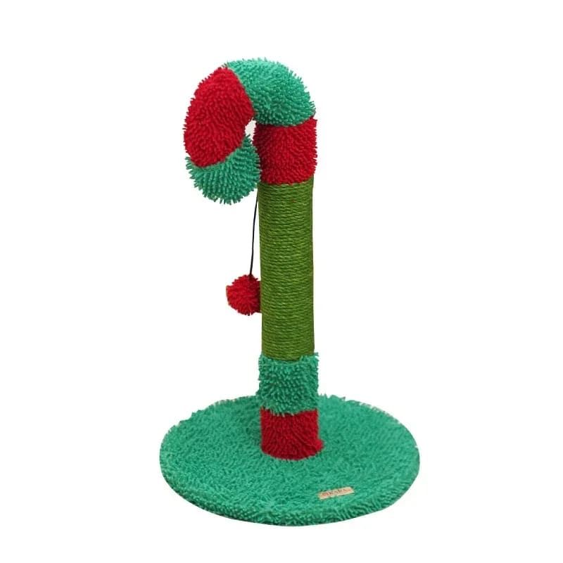 Christmas Candy Cane Cat Scratching Post - Durable Sisal, Plush Covered, Interactive Hanging Toy, Festive Red & Green, All-in-One Indoor Play Station for Feline Fun (33*55CM)