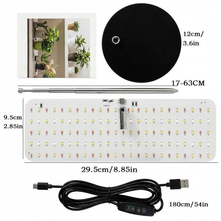 Full Spectrum LED Grow Light with Adjustable Stand & Timer, Ideal for Indoor Plants, Seedlings, Succulents, and Aquarium Tanks, USB Powered Desktop Plant Lamp for Home Micro Landscapes (Base Style)