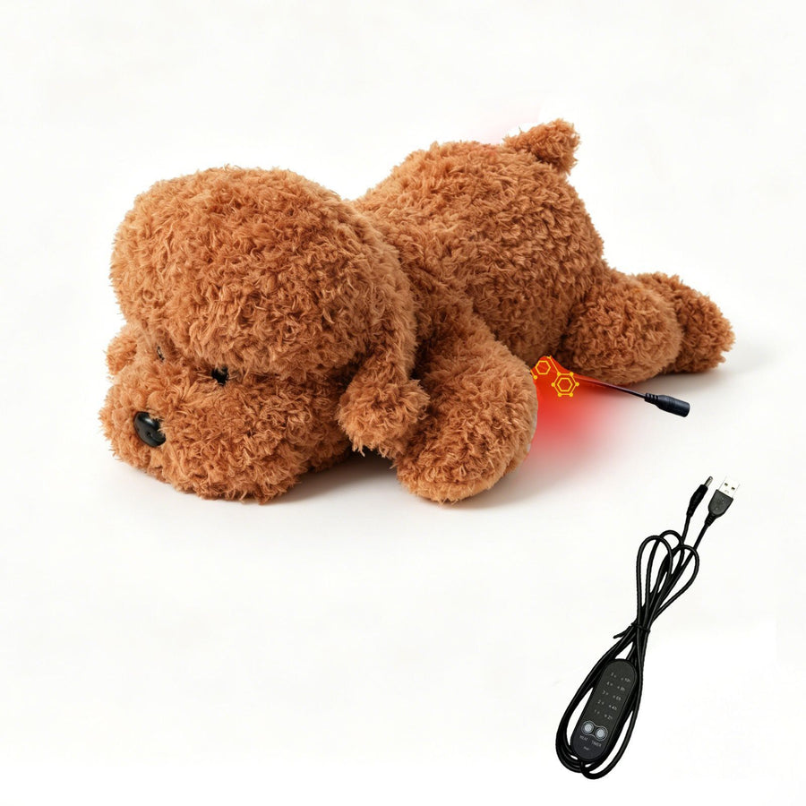 USB Heated Plush Dog Pillow – Soft Warm Stuffed Animal for Cozy Snuggling, Body Warmth & Relaxation at Home (Brown Teddy Bear)
