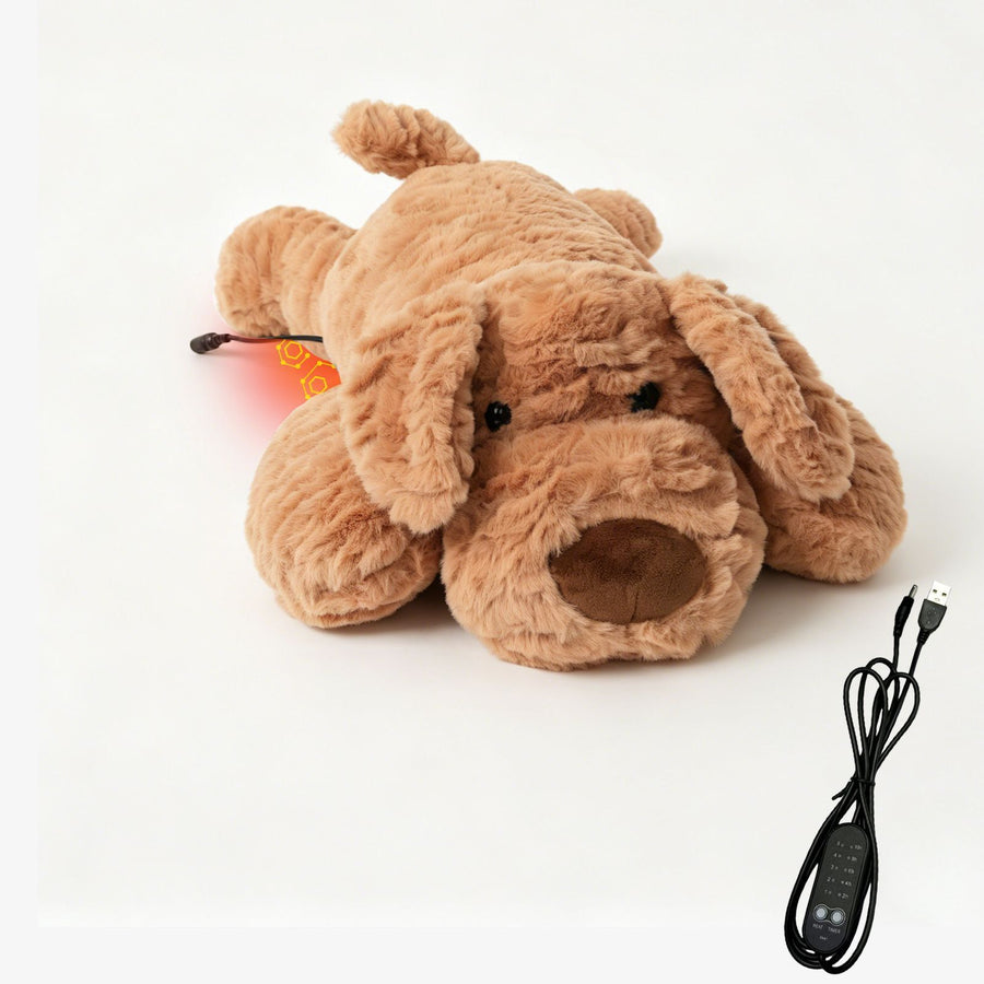 USB Heated Plush Dog Pillow – Soft Warm Stuffed Animal for Cozy Snuggling, Body Warmth & Relaxation at Home (Camel Golden Retriever)
