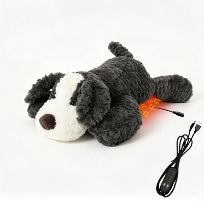USB Heated Plush Dog Pillow – Soft Warm Stuffed Animal for Cozy Snuggling, Body Warmth & Relaxation at Home (Dark Grey Border Collie)
