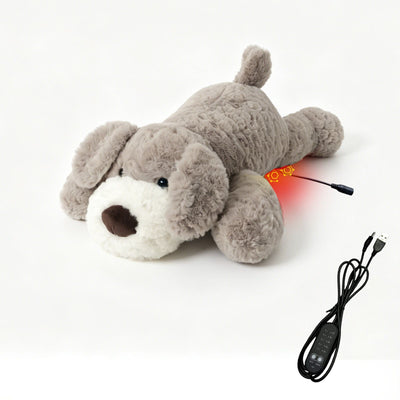 USB Heated Plush Dog Pillow – Soft Warm Stuffed Animal for Cozy Snuggling, Body Warmth & Relaxation at Home (Light Grey Schnauzer)