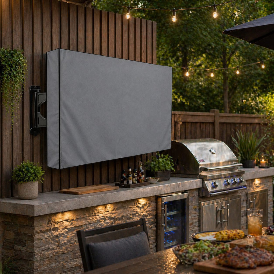 Weatherproof Outdoor TV Cover for Wall-Mounted Flat Screens – Waterproof, Dustproof, and UV-Resistant Protection for Patio, Balcony, and Garden Entertainment Areas (60"-65"(147×94×13cm), Grey)
