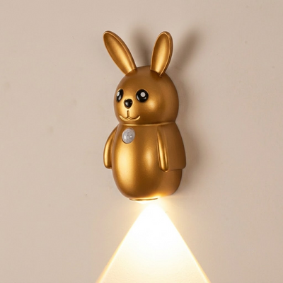Adorable Cartoon Rabbit LED Motion Sensor Wall Light, Rechargeable Magnetic Cordless Night Lamp for Bedroom, Hallway, Stairs, and Kitchen with Dimmable Brightness and Adjustable Warm-to-Cool Glow (Gold, 2PCS)