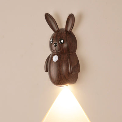 Adorable Cartoon Rabbit LED Motion Sensor Wall Light, Rechargeable Magnetic Cordless Night Lamp for Bedroom, Hallway, Stairs, and Kitchen with Dimmable Brightness and Adjustable Warm-to-Cool Glow (Walnut Grain, 3PCS)