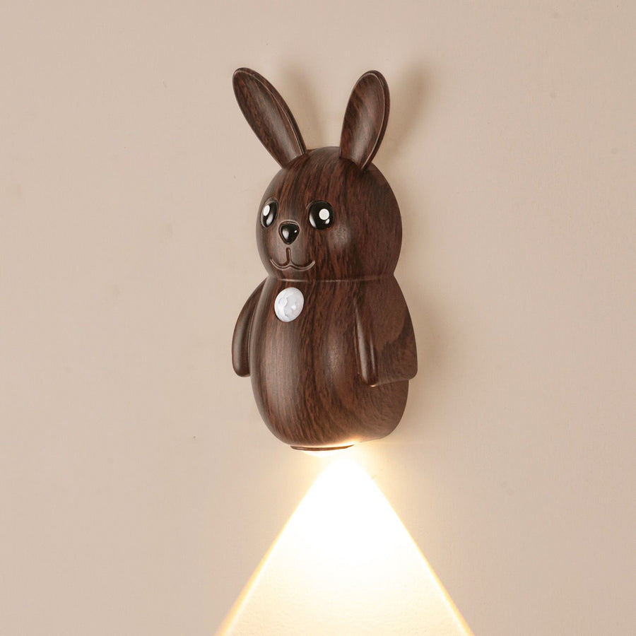 Adorable Cartoon Rabbit LED Motion Sensor Wall Light, Rechargeable Magnetic Cordless Night Lamp for Bedroom, Hallway, Stairs, and Kitchen with Dimmable Brightness and Adjustable Warm-to-Cool Glow (Walnut Grain, 3PCS)