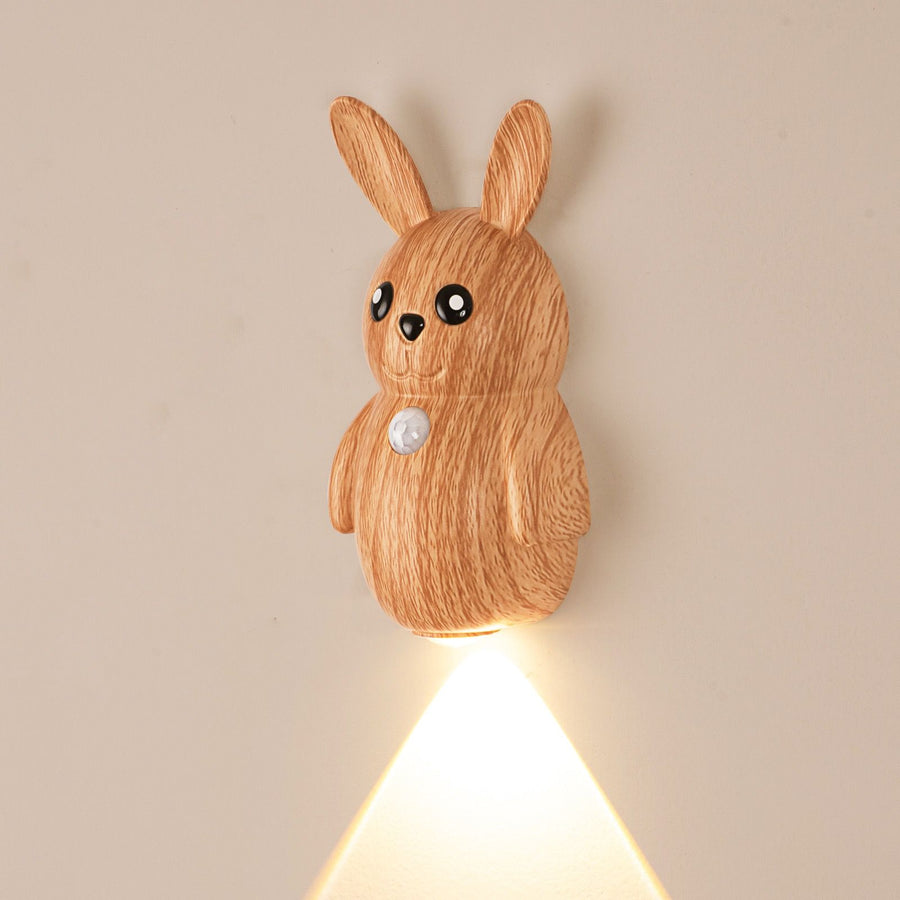 Adorable Cartoon Rabbit LED Motion Sensor Wall Light, Rechargeable Magnetic Cordless Night Lamp for Bedroom, Hallway, Stairs, and Kitchen with Dimmable Brightness and Adjustable Warm-to-Cool Glow (Wood Grain, 1PCS)