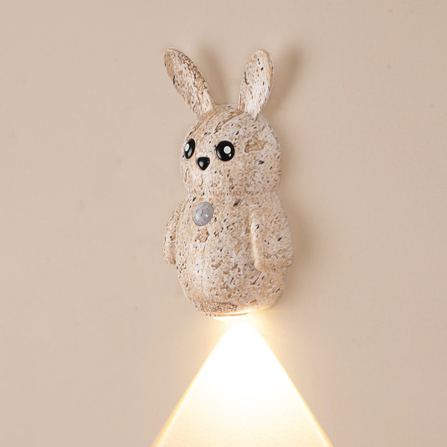 Adorable Cartoon Rabbit LED Motion Sensor Wall Light, Rechargeable Magnetic Cordless Night Lamp for Bedroom, Hallway, Stairs, and Kitchen with Dimmable Brightness and Adjustable Warm-to-Cool Glow (Yellow Travertine, 2PCS)