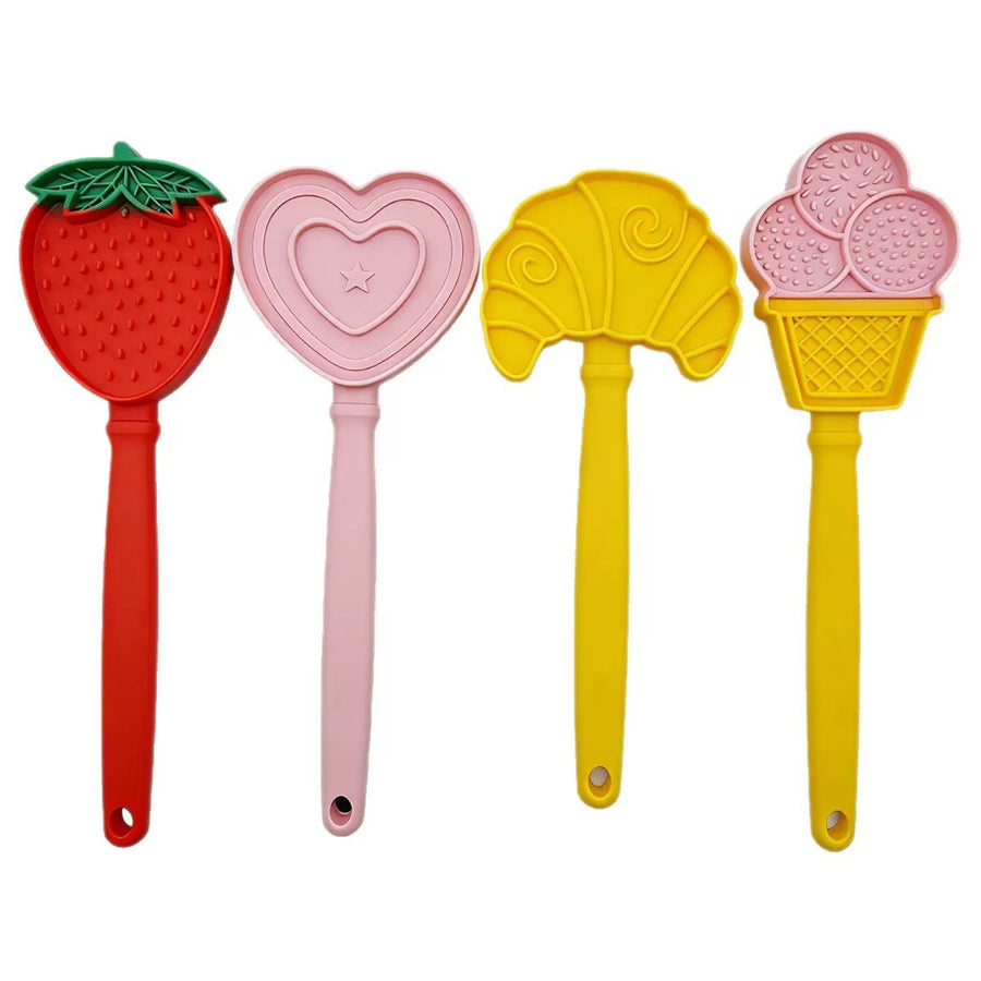 Food-Grade Silicone Pet Licking Stick – Interactive Dog & Cat Treat Toy for Slow Feeding, Dental Stimulation, and Stress Relief in Adorable Strawberry, Heart, Croissant, and Ice Cream Designs (B)