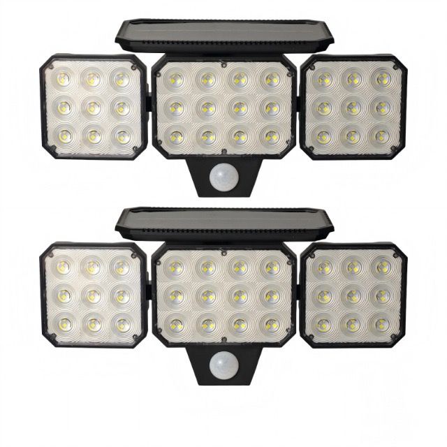 120-LED Solar Motion Sensor Outdoor Wall Light, 3 Adjustable Heads with 270° Coverage, 800 Lumens Super Bright, 3 Modes Security Lighting for Garage, Yard, Pathway and Fence (2PCS)