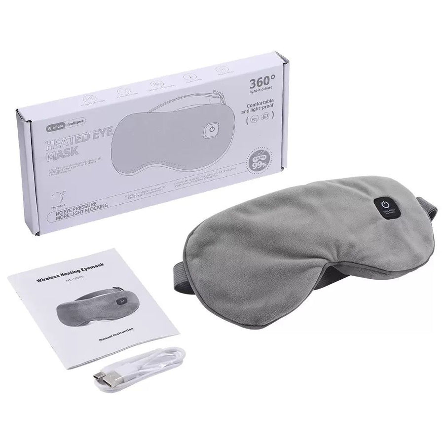 Wireless Smart Heated Eye Mask with 3-Temperature Control, Ergonomic Design for Eye Relief, Ideal for Sleep, Travel, and Office Relaxation (Grey)
