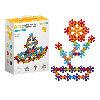 3D Plum Blossom Building Blocks for Kids – DIY Creative Puzzle Toy for Ages 3+ with 112, 302, or 902 Pieces, Safe Plastic, Reusable Storage Bag, and Idea Guide for Endless Fun (302PCS)