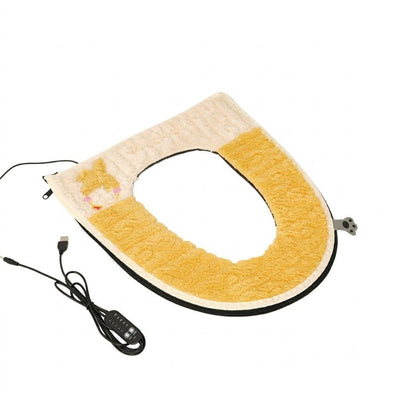 USB-Powered Heated Toilet Seat Cover with Soft Plush and Waterproof PU Leather, Adjustable Temperature and Timer, Easy-Clean Design for Warm and Cozy Bathroom Experience (Yellow)