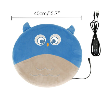 New Winter USB Heated Seat Cushion, Round Cartoon Design for Office and Home, Portable Warmth with Adjustable Temperature, Compatible with Power Banks and USB Ports (Owl)