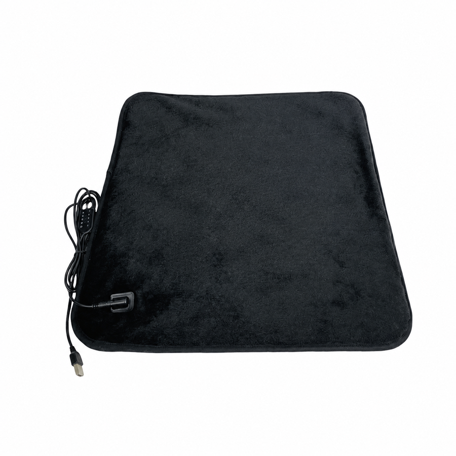 USB-Powered Faux Rabbit Fur Heating Pad for Office, Car, and Outdoor Use – Soft, Portable, and Adjustable Temperature with Timer (Black)