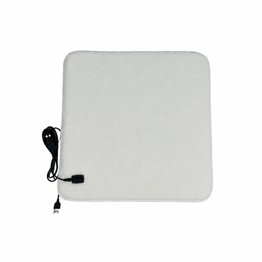 USB-Powered Faux Rabbit Fur Heating Pad for Office, Car, and Outdoor Use – Soft, Portable, and Adjustable Temperature with Timer (White)