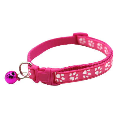 Adjustable Breakaway Cat Collar with Bell for Small Dogs and Kittens, Paw Print Design Safety Buckle, Soft Nylon Pet Collar for Indoor and Outdoor Use (Rose)
