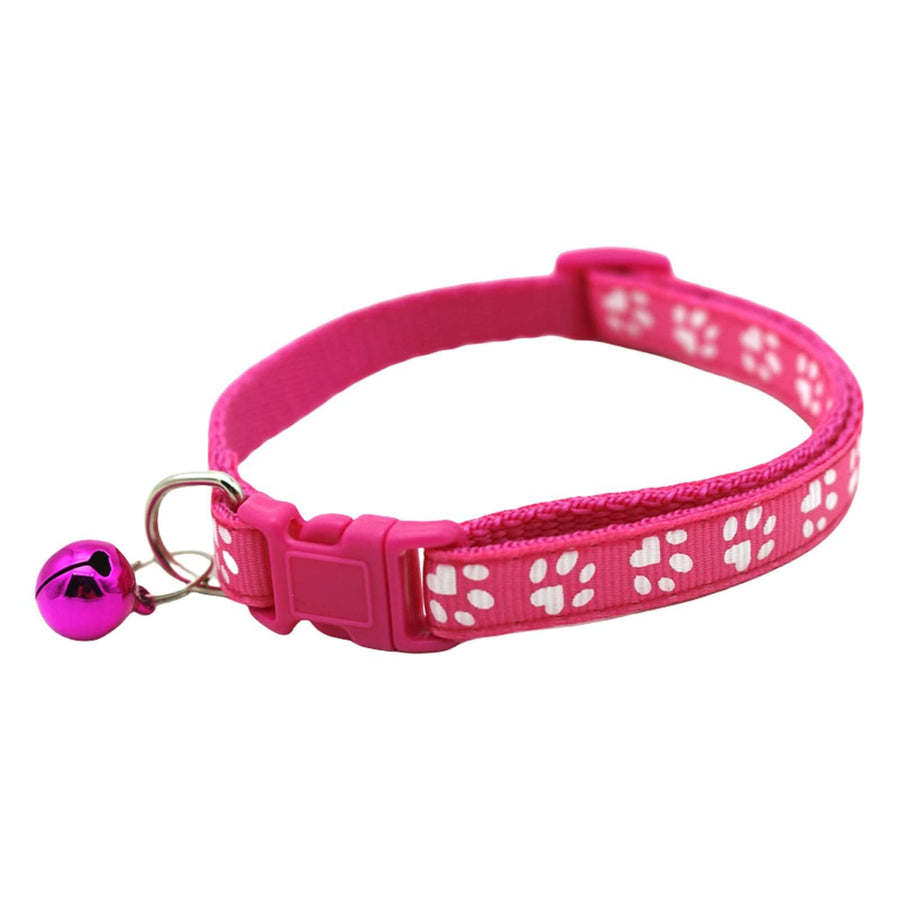 Adjustable Breakaway Cat Collar with Bell for Small Dogs and Kittens, Paw Print Design Safety Buckle, Soft Nylon Pet Collar for Indoor and Outdoor Use (Rose)
