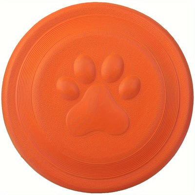 Soft Durable Dog Frisbee for Fetch, Tug, and Water Play – Non-Toxic Rubber Flying Disc with Paw Print Design, Perfect for Outdoor Training, Beach, and Pool Fun with Large, Medium, and Small Breeds (S, Orange)