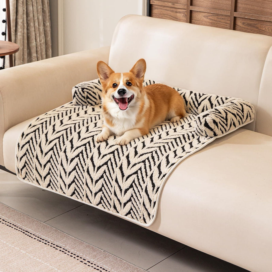 Ultra-Soft Plush Pet Sofa Bed with Bolster Support, Washable Couch Protector Mat for Cats and Small to Medium Dogs, Multi-Scenario Use for Home, Car, or Outdoor (S, Black)
