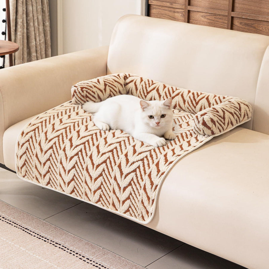 Ultra-Soft Plush Pet Sofa Bed with Bolster Support, Washable Couch Protector Mat for Cats and Small to Medium Dogs, Multi-Scenario Use for Home, Car, or Outdoor (S, Brown)