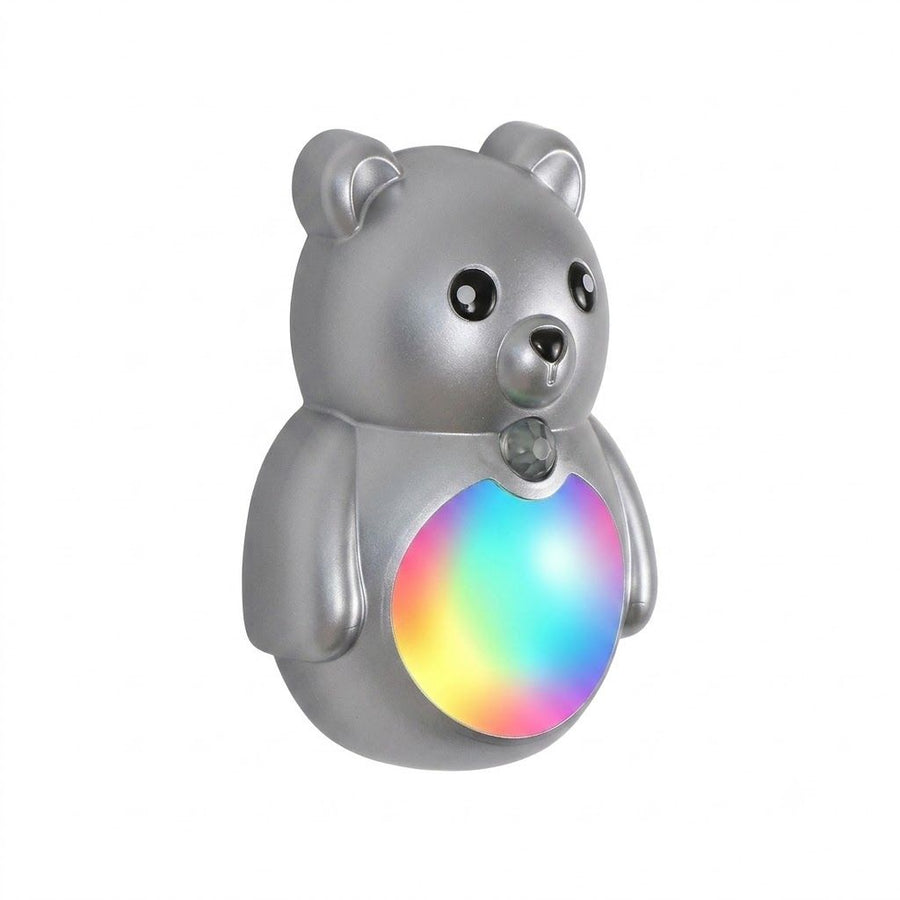 Adorable Cartoon Bear Magnetic Motion Sensor Night Light – Rechargeable LED Wall Lamp with Warm and Rainbow Glow, Cordless Stick-On Lighting for Bedroom, Hallway, Staircase, and Kitchen (Silver, 2PCS)